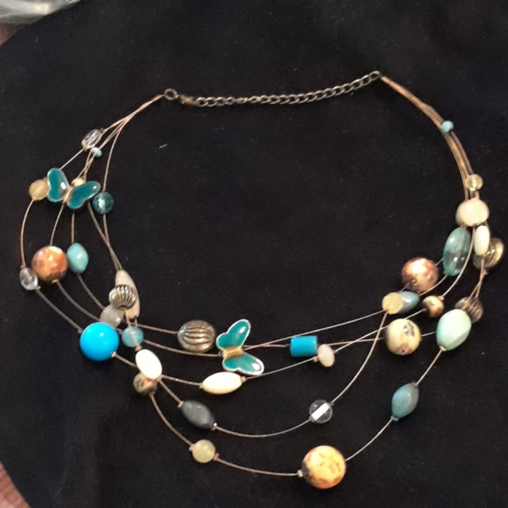 Butterfly Artistic Enameled Turquoise Glass Bead Choker